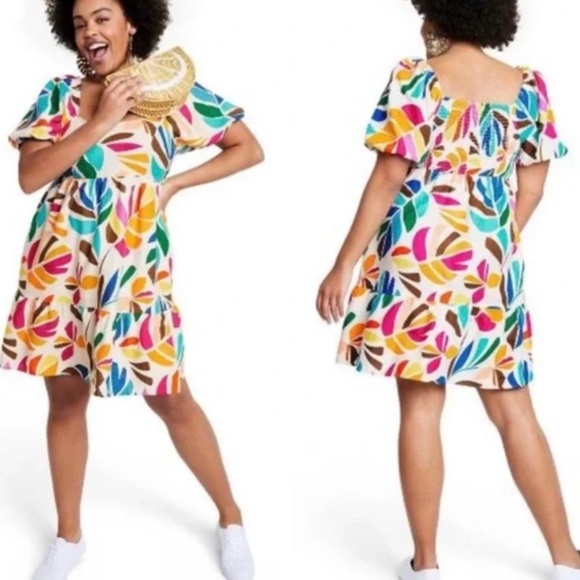 Tabitha Brown x Target Botanical Print Puff-Sleeve Linen Mini Dress — Size S - Picture 6 of 6